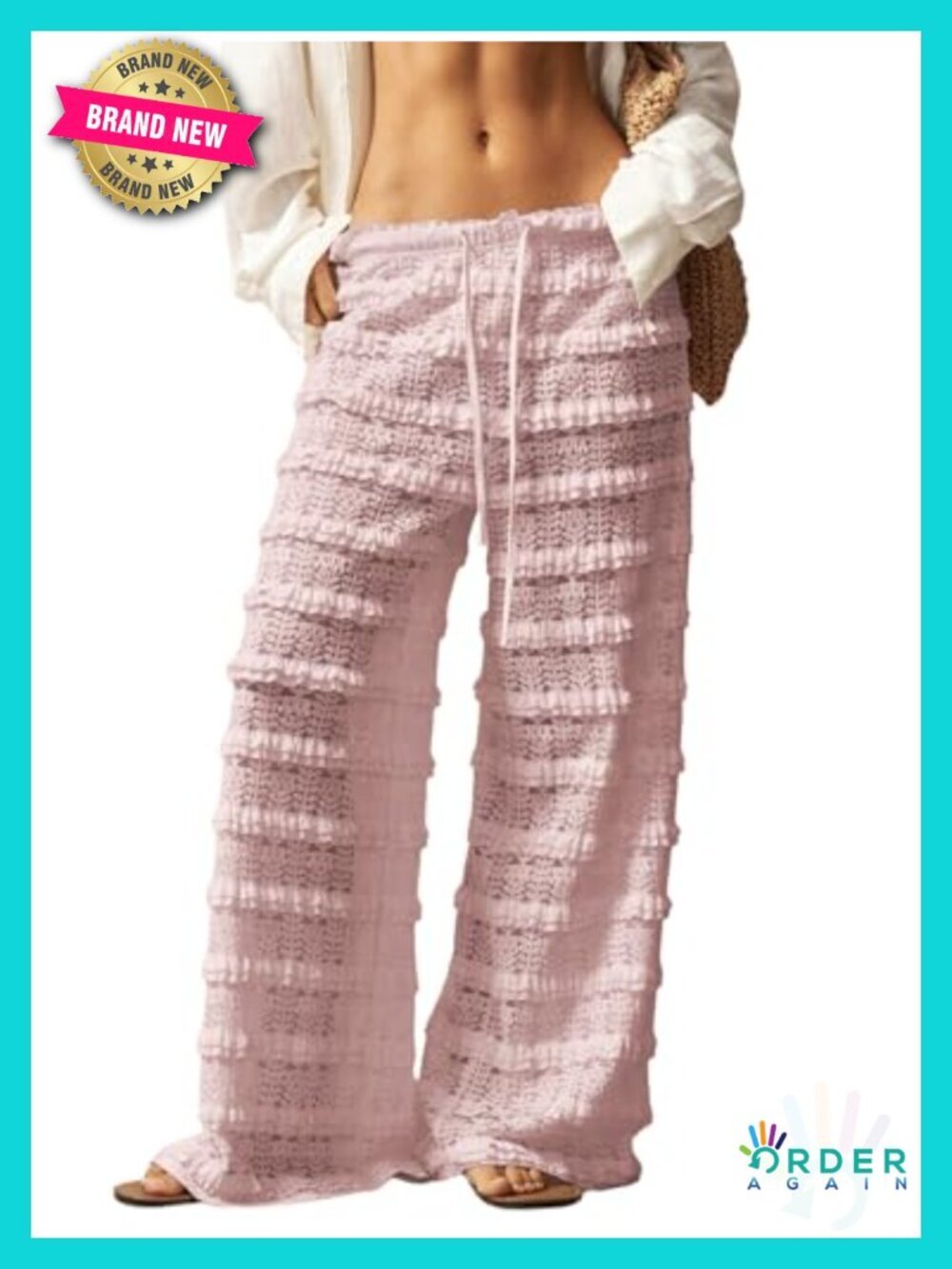 Crochet Lace Mesh Ruffle Wide Leg Beach Cover Up Pants